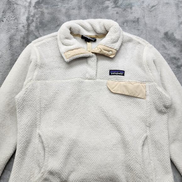 Patagonia Jacket Womens M Cream Raw Linen‎ Re-Tool Snap-T Fleece Pullover Hiking - Picture 2 of 11